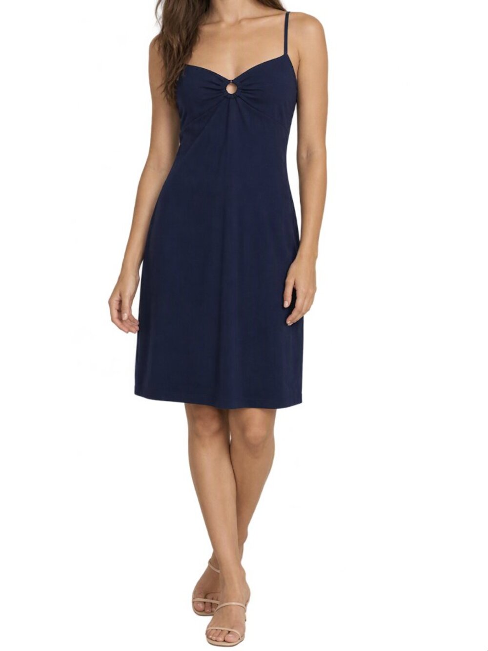 LOFT Petites Navy Ring Front Cami Dress Stretch Cotton Size MP